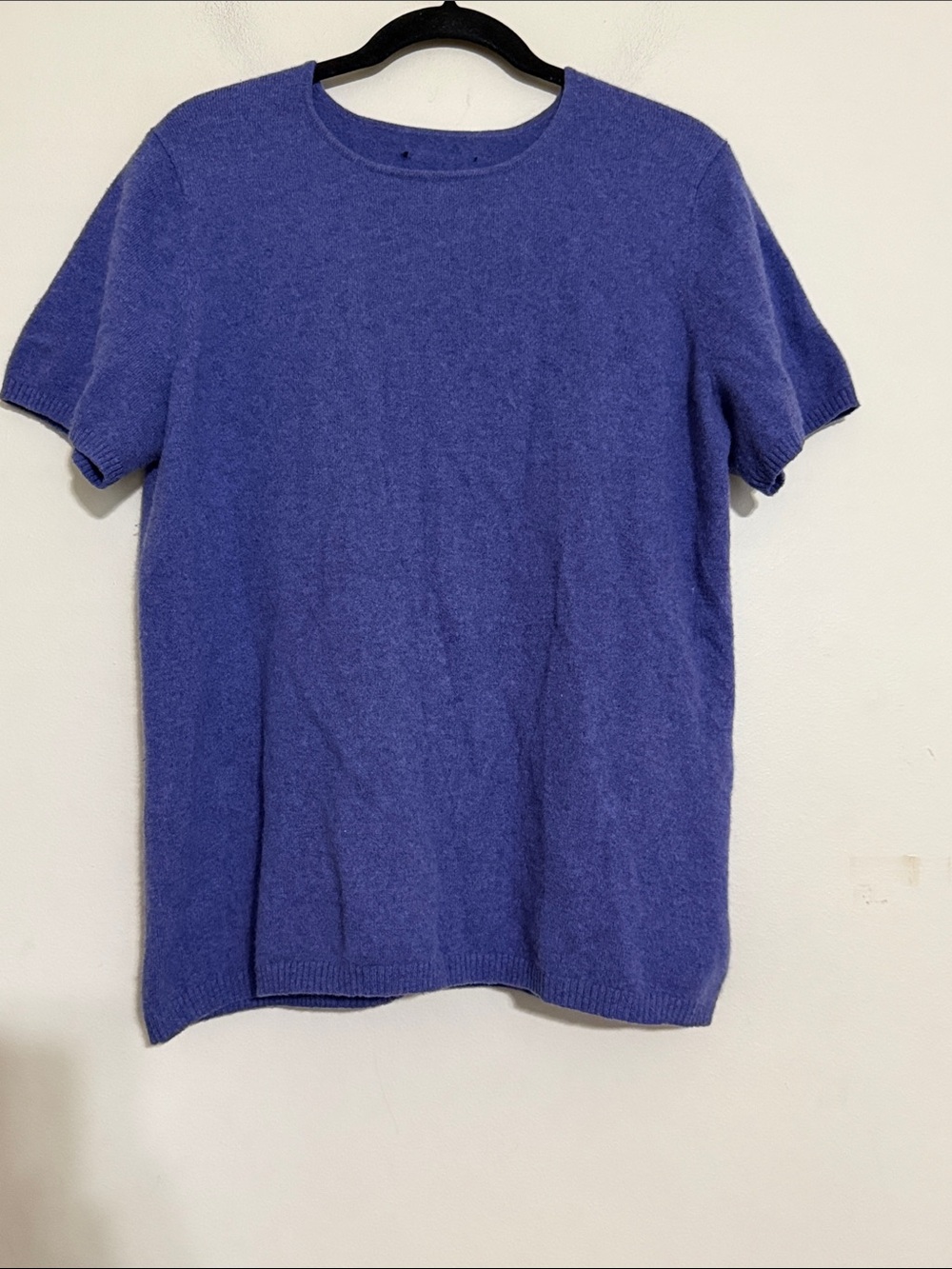 Vintage Classic Crewneck Short-Sleeve Sweater Blue purple women cashmere L soft